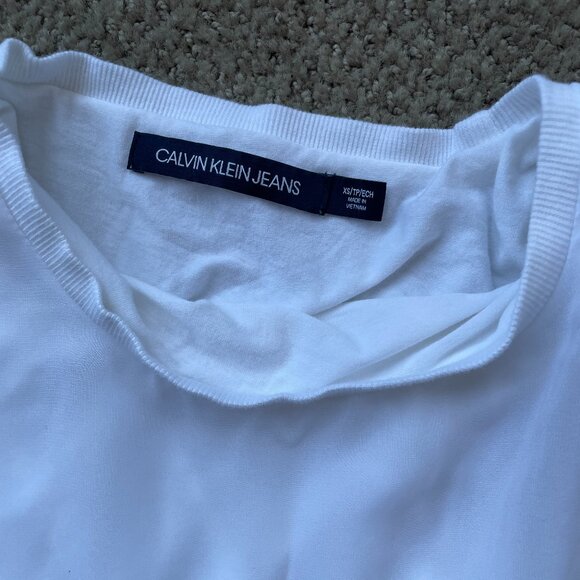 CALVIN KLEIN TOP Sheer 100% polyester Overlay Rounded Hem Size XS - Picture 6 of 7